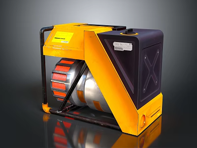 Yellow And Black Industrial Machine With Metal Frame Roller And Red Accents 3d model