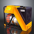 Yellow And Black Industrial Machine With Metal Frame Roller And Red Accents