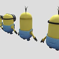 Cute Yellow Minion Dolls Standing In A Row With Blue Overalls And Various Expressions