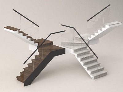 modern glass handrail stair corner stair railing handrail indoor wood stone glass 3d model