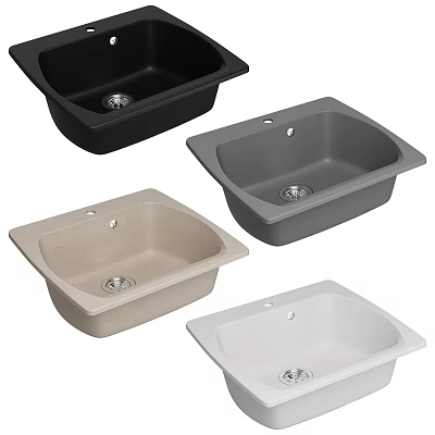 Single Bowl Kitchen Sink in Black Gray Beige and White Colors 3d model