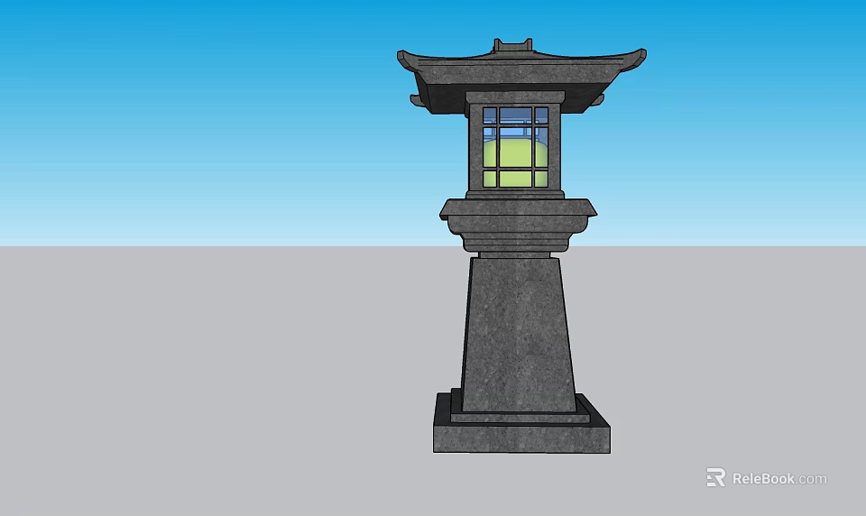 Traditional Stone Column Outdoor Lamp With Roof Design And Glass Window 3d model 