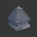 Traditional Thatched Roof Cottage With Wooden Structure Platform Base And Simple Doors Windows