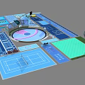 Comprehensive Sports Facility Layout With Basketball Tennis And Swimming Areas