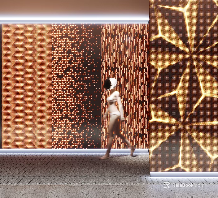 Modern Luxury Wall Panels With Warm Tones Geometric Diamond Dot Striped Textures 3d model 
