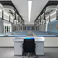 Modern Tech Inspired Laboratory Interior With Blue Counter Lab Benches And Workstations 3d model