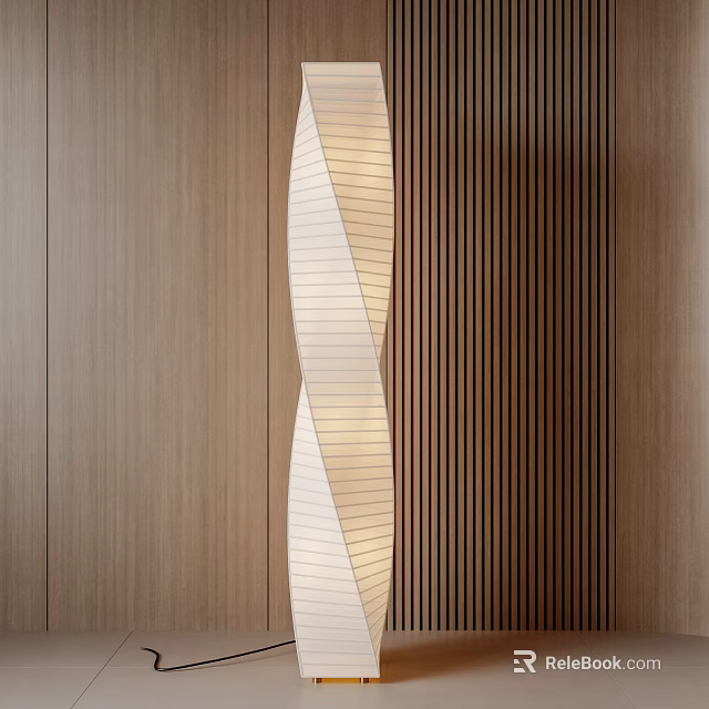 Elegant Modern Floor Lamp With Striped Design And Soft Lighting Effect On Wooden Background 3d model 