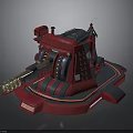 Red Mechanical Device Featuring Cannon Barrel Black Stripes And Blue Accent Lines
