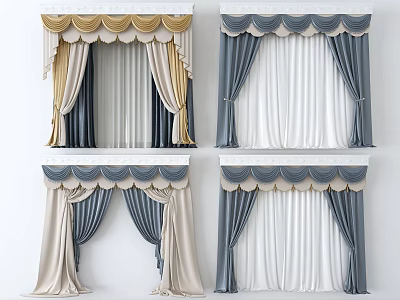 Elegant Curtain Designs With Scalloped Valance Layered Panels And Various Colors 3d model