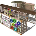 Outdoor Playground Equipment with Multi Level Climbing Frames Colorful Discs and Net Structures 3d model
