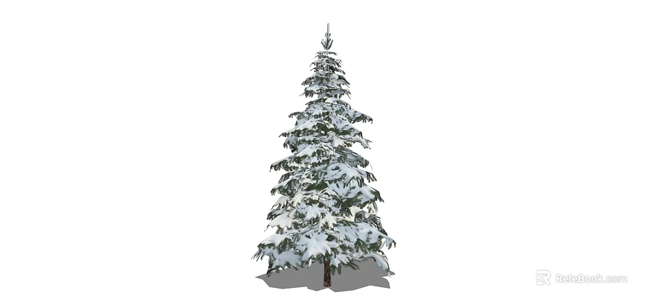 Snow Covered Arbor Tree With Green Branches In Winter Landscape 3d model