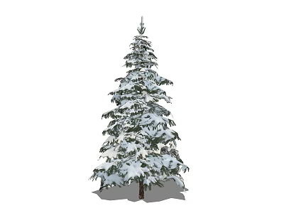 Snow Covered Arbor Tree With Green Branches In Winter Landscape 3d model