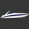 Modern White Speedboat With Blue Stripes Transparent Windshield And Interior Seats 3d model