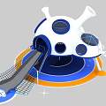 White And Blue Playground Equipment With Bone Shaped Top Tunnel Entrance Slide And Grid Platform