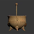 Decorative Copper And Golden Metal Containers With Ornate Handles And Stands