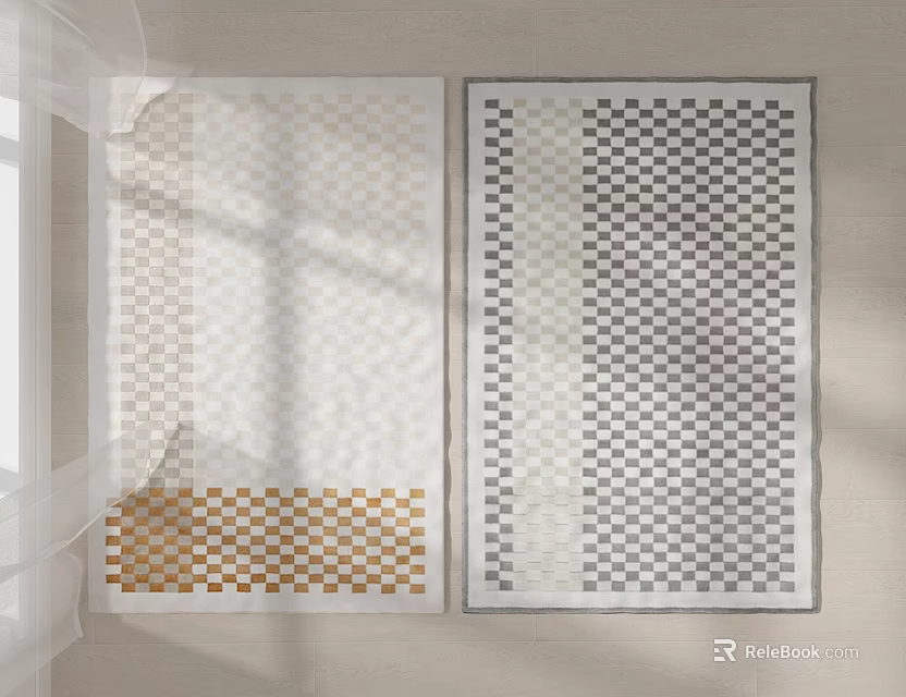 Stylish Square Rugs With Checkerboard Pattern Beige Gold Gray And White Designs 3d model