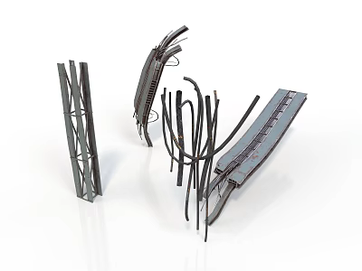 Industrial Mechanical Metal Structural Components With Curved Bars And Frames 3d model