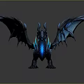 Fantasy Dragon Character With Blue And Black Scales And Glowing Blue Wings Design