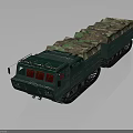 Green Heavy Duty Tracked Truck With Camouflage Covered Cargo Beds