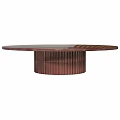 Round Wooden Coffee Table With Smooth Surface And Ribbed Base Design 3d model