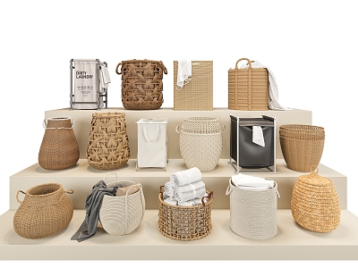 Laundry basket rattan basket clothes basket bamboo basket dirty clothes basket 3d model