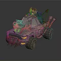 Rustic Decorated Car With Front Spikes Searchlight Red Flag And Exhaust Pipes