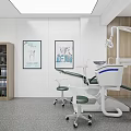 Dental Clinic Interior With Treatment Chair Green Stools Tooth Posters And File Cabinet
