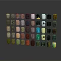 Various Colored Textured Material Samples Arranged in Rows on Dark Reflective Surface