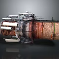 Industrial Cylindrical Equipment With Complex Metal Pipes Mechanical Components And Rusty Surface