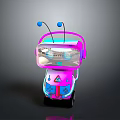 Pink And Blue Robot Insect With Transparent Visor Blue Antennae And Glowing Wheels