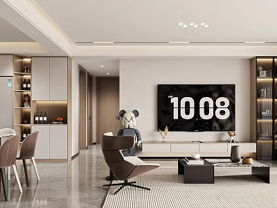 Modern Living and Dining Room Interior Design With Sofa Coffee Table Dining Chairs TV Stand 3d model