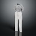 Stylish Thin Plaid Short Sleeve Top With White Wide Leg Pants Outfit Set
