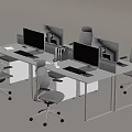 Modern Office Desk Setup with Multiple Computer Monitors Ergonomic Office Chairs and Minimalist White Design