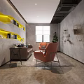 Modern Conference Room Interior With Brick Wall Colorful Pipes World Map And Green Plant