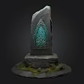 Decorative Stone Monument With Green Intricate Pattern On Stone Base With Moss 3d model