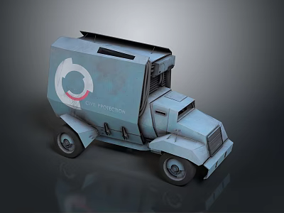 Blue Military Truck With Circular Logo And The Collection Text Cab Cargo Body And Wheels 3d model