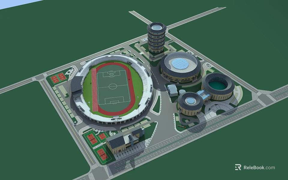 Modern Sports Stadium With Running Track Football Field And Fitness Facilities 3d model 
