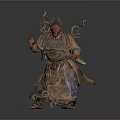 Mythical Horned Character In Ornamental Robe With Twisted Branches Standing Pose