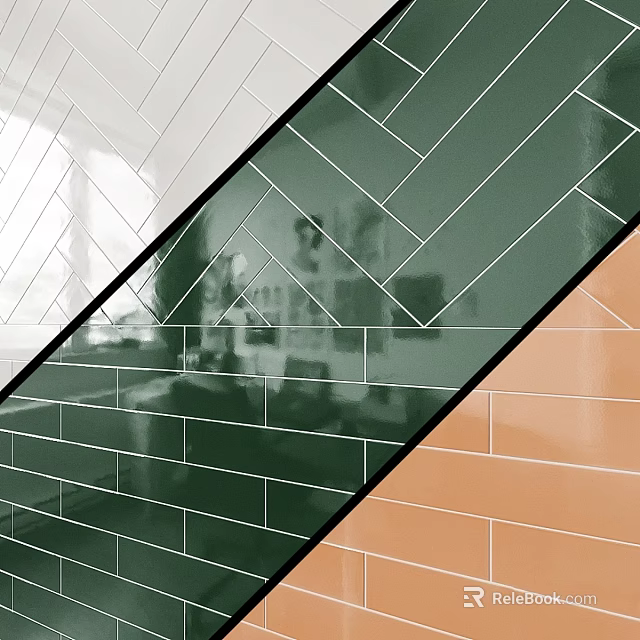 Green Orange And White Ceramic Tiles With Herringbone Pattern For Interior Walls 3d model