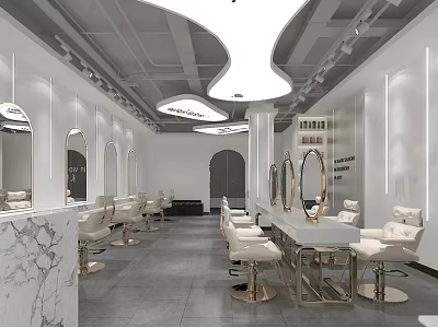 Modern Minimalist Beauty Hair Salon Interior Design With Elegant Mirrors And Comfortable Hairdressing Chairs 3d model