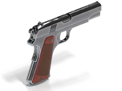 Silver Metal Pistol Featuring Red Grip And Classic Design Details 3d model