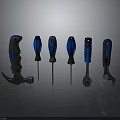 Essential Hardware Tools Set With Hammer Screwdrivers Wrenches And Blue Black Handles 3d model