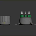 Tactical Weapon System With Green Cylindrical Ammunition Round Container And Metal Stands
