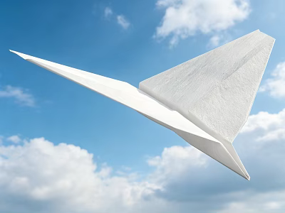 Decorative Ornament Set Featuring White Paper Airplane Flying In Blue Sky With Clouds 3d model