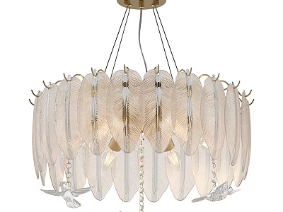 Modern Elegant Feather Chandelier With Golden Frame And Hanging Crystal Accents 3d model