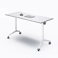 White Wheeled Conference Table With Green Cup And Tablet On Top