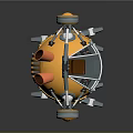 Mechanical Robot 3D Model With Orange Gray Spherical Body Mechanical Arms Legs And Antennae