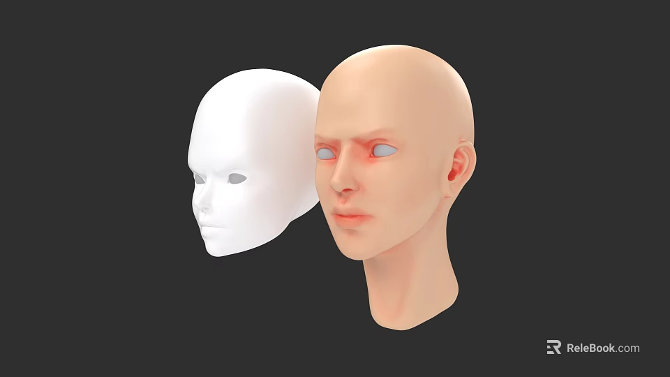 Female Mannequin Heads In White And Skin Tone Against Black Background 3d model 