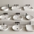 Different Shaped Modern Bathroom Washbasins With Various Designs On Shelves 3d model