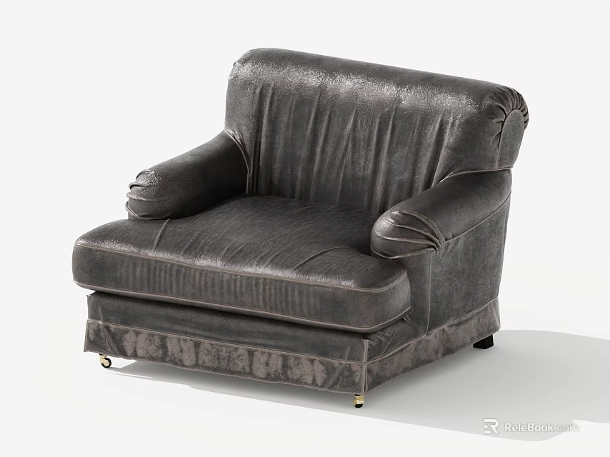 Gray Leather Single Sofa With Armrests Skirted Base And Wheels For Modern Living Room 3d model 